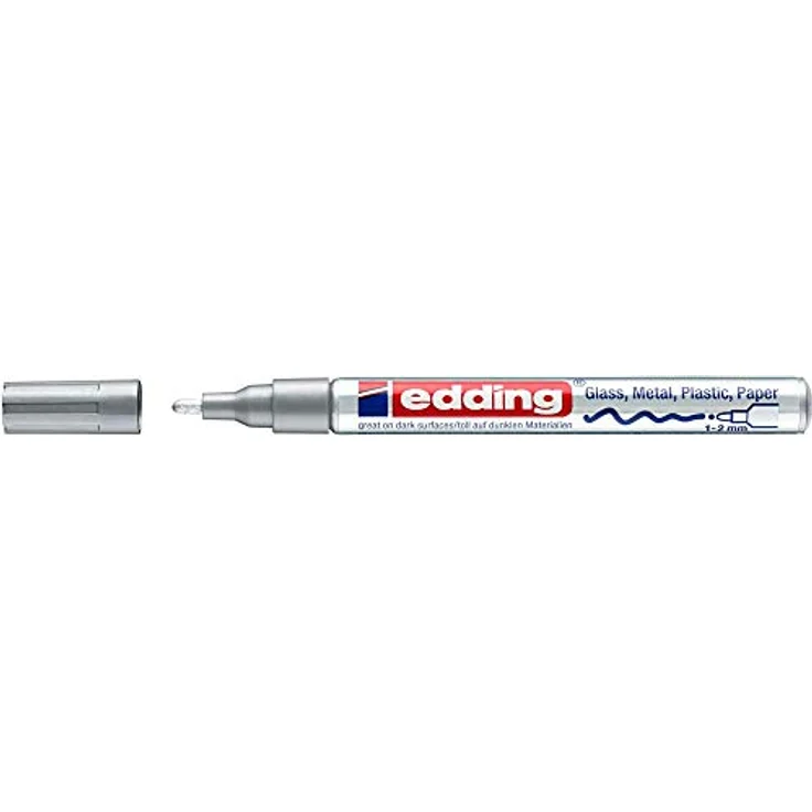 edding 751 Glanzlackmarker - silber (metallic) - 1 Lackmarker - Rundspitze 1-2 mm - Lackstift für Glas, Stein, Holz, Kunststoff und Papier - wasserfest, stark deckend – Bild 2