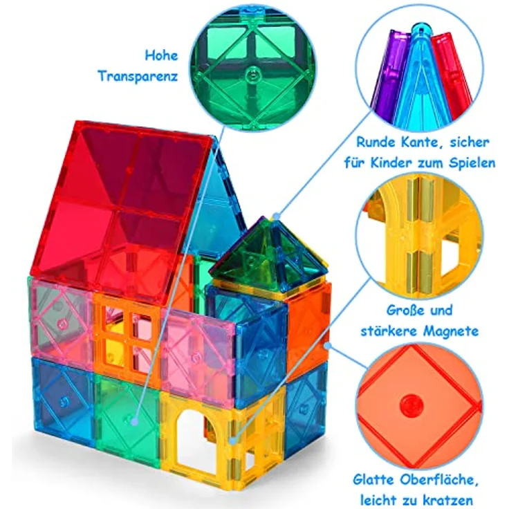 Magnetische Bausteine 64 Teile Magnetspielzeug Magnete Bauklötze Baukasten Kinder Magnetbausteine Perfekt für den Einsatz zu Hause, in Schulen, fürJungen und Mädchen 3 4 5 6 7 8 Jahre alt – Bild 3