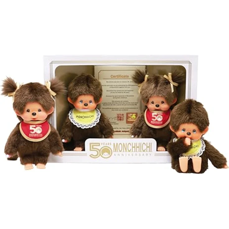Monchhichi Plüschfigur Monchhichi 50 Jahre Jubiläums-Set mit Zertifikat Sammler-Edition 20 cm, Braun – Bild 4