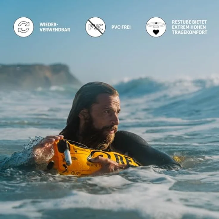 Restube Extreme Wildwasser Schwimmboje für raue Bedingungen – Aufblasbare Schwimmhilfe mit One-Pull Mechanismus und Pfeife, leuchtend gelb – Bild 3