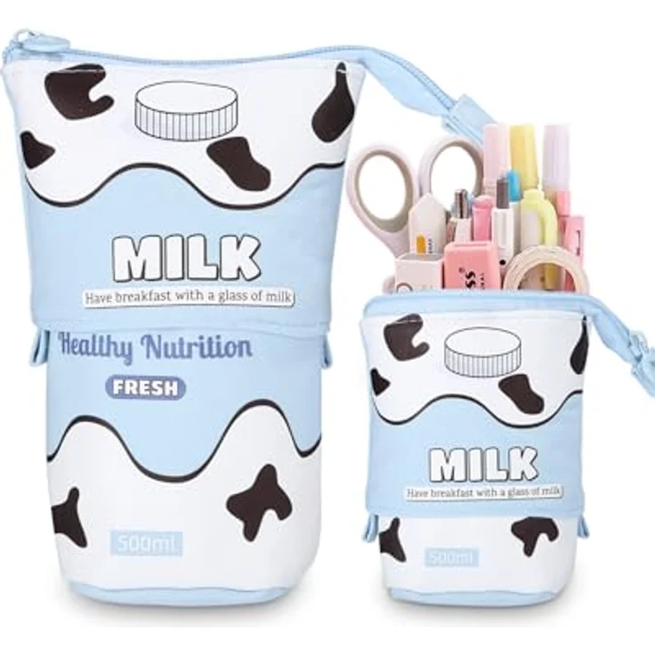 Xespis Teleskopisches Federmäppchen mit Reißverschluss, Blau Milch, geräumiges 2-in-1 Design, ideal für Schule und Freizeit – Bild 1