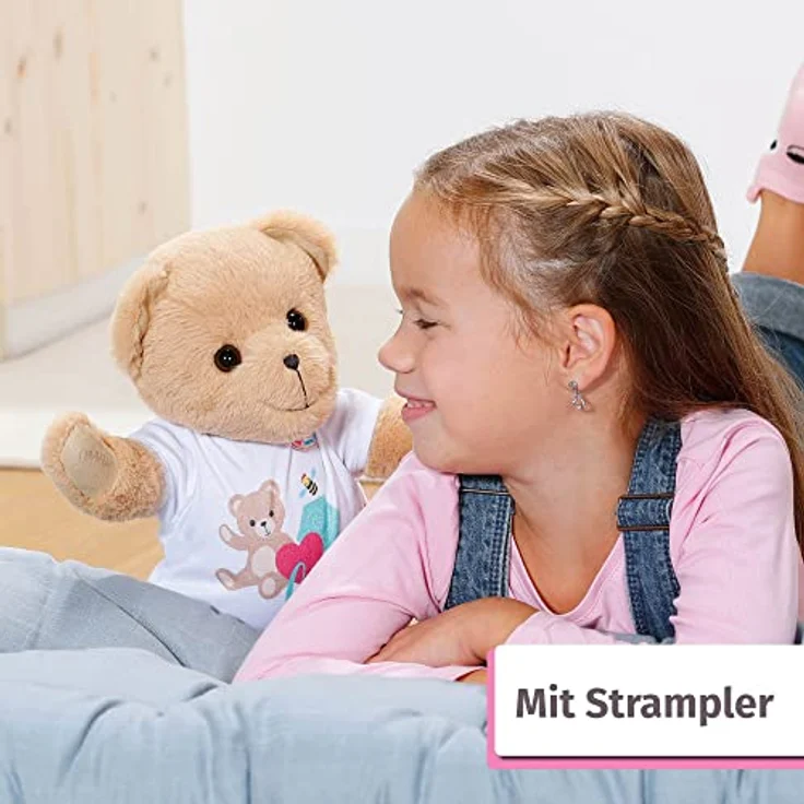 Zapf Creation 835388 BABY born Bär mit weißem Strampler- Teddybär Kuscheltier, bewegliche Arme und Beine, drehbarer Kopf, waschbar per Handwäsche, mit Freundschaftsbuch und Stickerbogen. – Bild 7