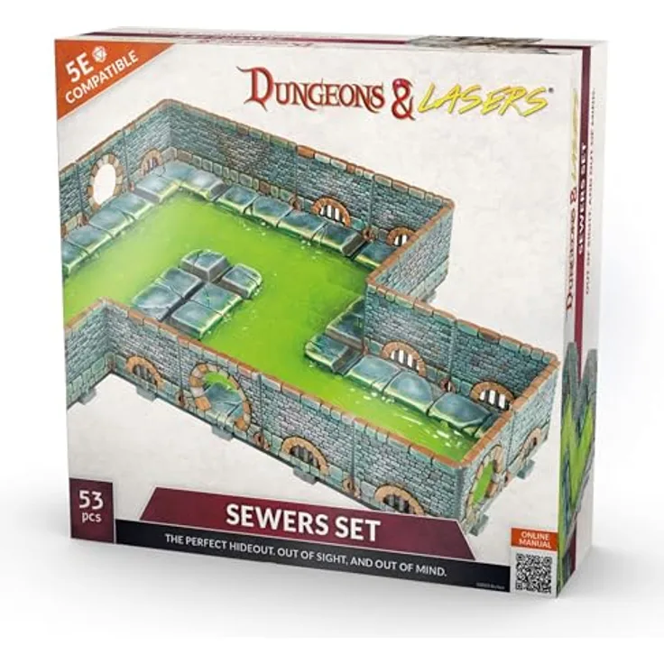 Archon Studio Dungeons & Laser: Sewers Core Set Miniature Terrain - Unlackiert, kompatibel mit DND und anderen TischRPG-Spielen - Transparentes Wasser, doppelseitige Wände, modular
