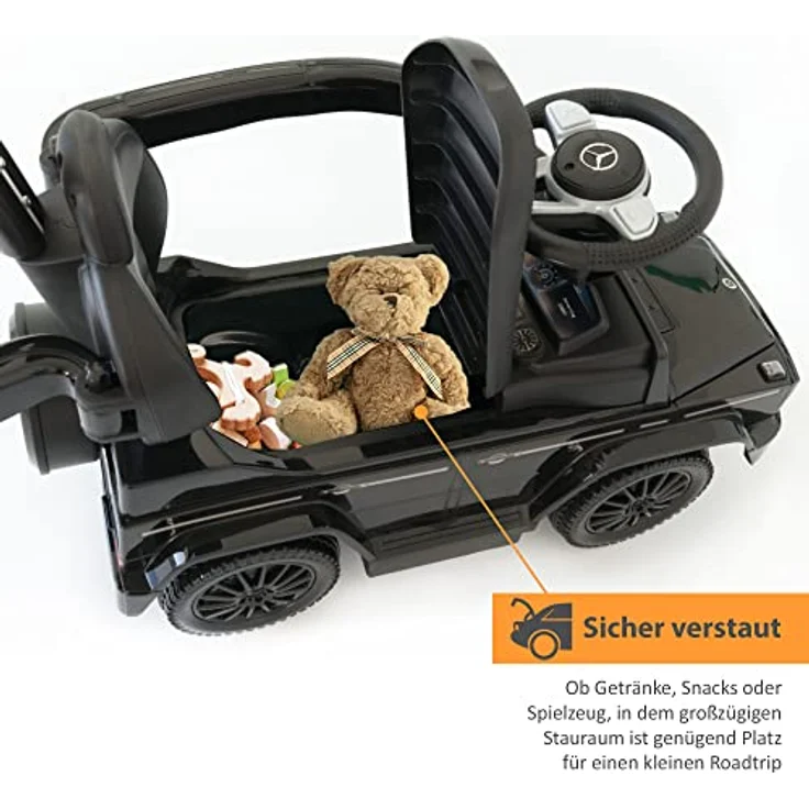 Lemodo NATIV Rutschauto mit Schiebstange ab 1 Jahr | Sicherheitsbügel | Lenkung via Stange möglich | Staufach | Fußablage | Sound, schwarz Mercedes – Bild 4