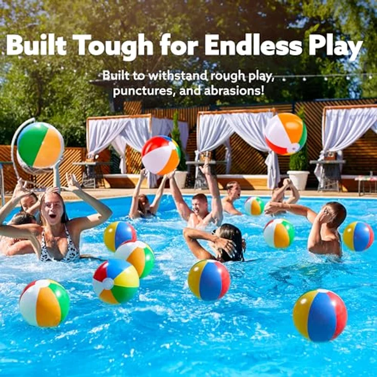 JOYIN Regenbogen Strand Bälle, 12er Pack aufblasbare 30 cm Wasserbälle für Sommer Spiele, geeignet für Kinder ab 36 Monaten – Bild 2