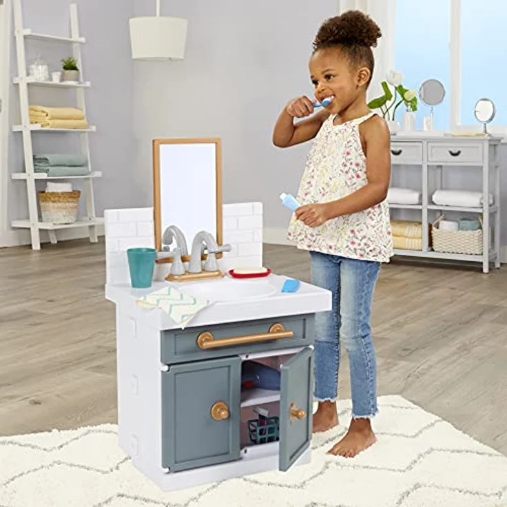 Little Tikes Erstes Waschbecken mit echtem Wasserhahn, interaktives Rollenspiel mit 12 Badezimmer-Accessoires, mehrfarbig, für Kinder ab 2 Jahren – Bild 2