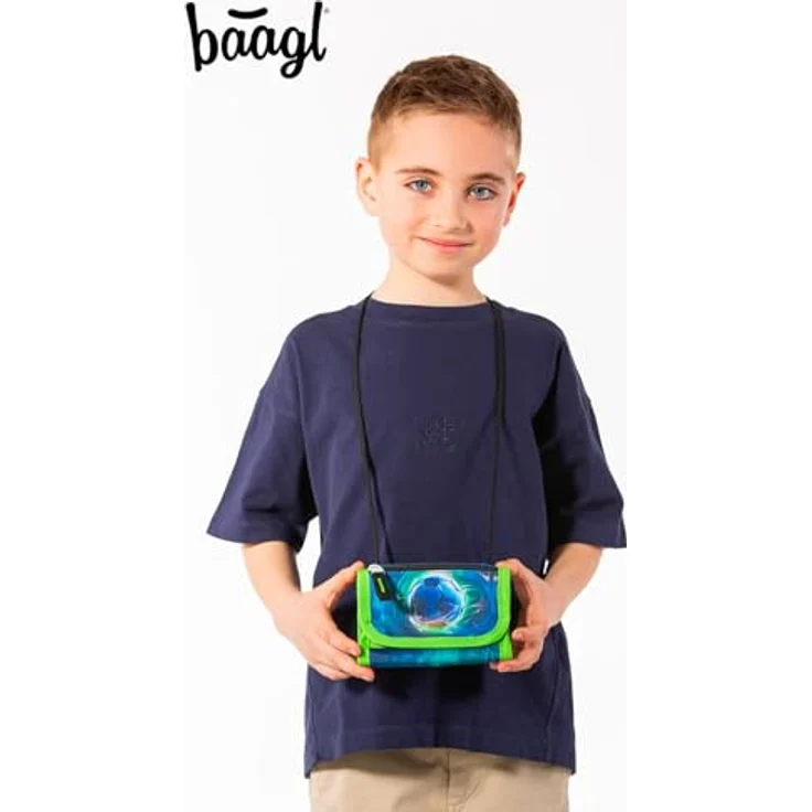 Baagl Brustbeutel Kinder, Mini Portemonnaie mit Münzfach, Fußball Ball Design, 14,5 x 8,5 cm, strapazierfähiges Polyester – Bild 2