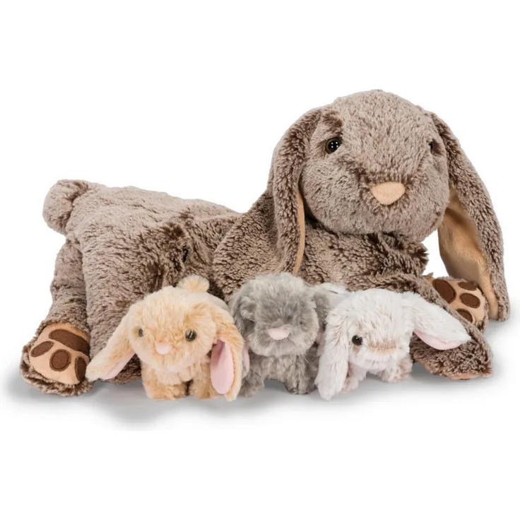 NOXXIEZ Kuscheltier Hasen-Mama mit Babys Kuscheltier Noxxiez Kaninchen Stofftier, 40 cm, hellbraun, grau, cremefarben