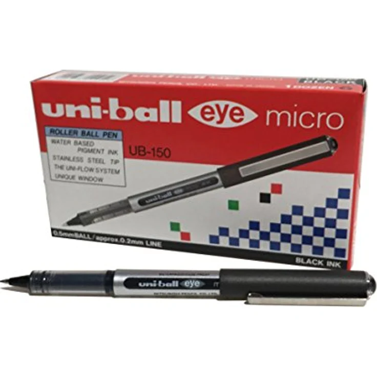 Uni-ball Eye Micro UB-150 Schreibstifte, Tintenroller mit lichtbeständiger und wasserfester Tinte, schwarz, 12er Pack – Bild 1