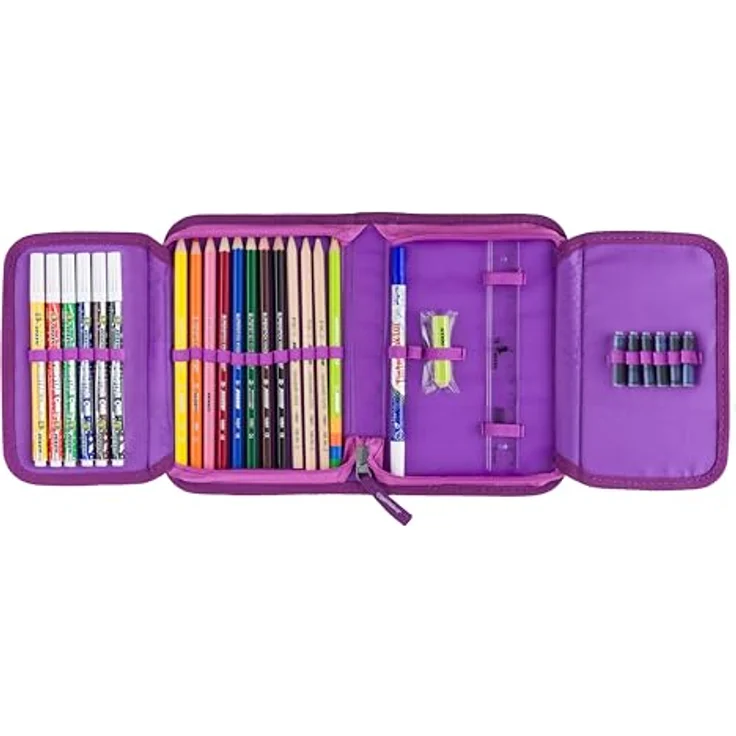 JOLLY 1-Zipp-Federpennal Unicorn Design, Pink, 30-teilig befüllt mit Buntstiften, Fasermalern und Zubehör für den Schulstart – Bild 4