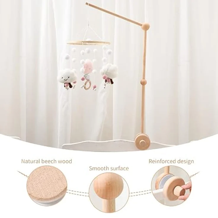 Promise Babe Holz Baby Mobile Halterung für Babybett, Drehbarer Halter für Spieluhr und Windspiele, sicher und handgefertigt, Braun – Bild 2