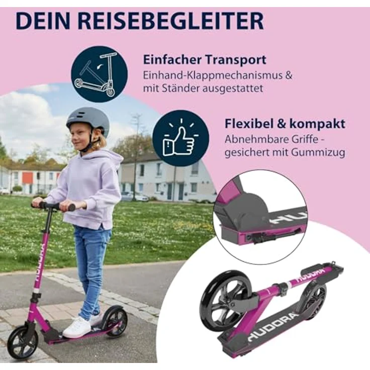 HUDORA Scooter Start 200, stabiler Aluminium-Roller, höhenverstellbar & zusammenklappbar, für Kinder & Erwachsene bis 100kg, purple – Bild 4