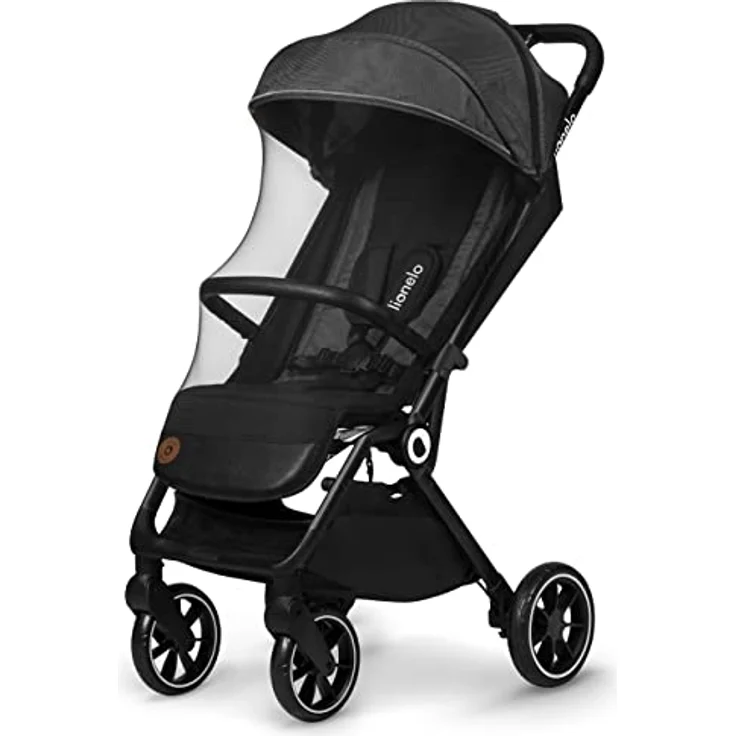 LIONELO Cloe Zusammenklappbarer Kinderwagen bis zu 22 kg, Verstellbare Rückenlehne Schlaffunktion, 5-Punkt-Gurt Große Schwenkräder Moskitonetz Becherhalter Leichtgewicht Kompakt Wasserdicht (Grau) – Bild 3