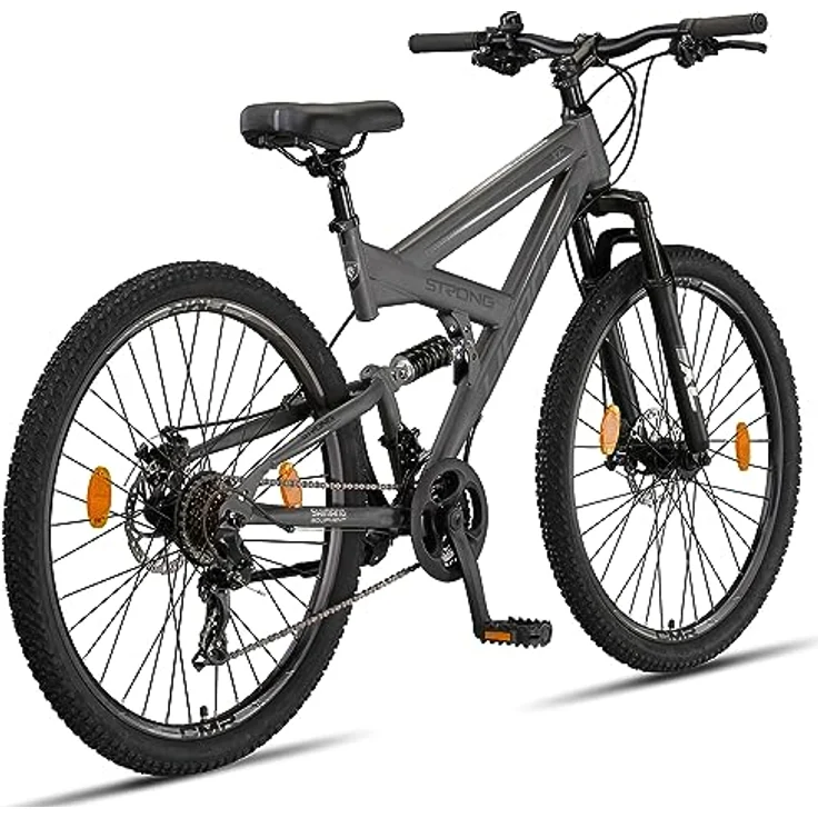 Licorne Bike Strong 2D Premium Mountainbike in 26, 27.5 und 29 Zoll Fahrrad für Jungen Mädchen Damen und Herren Scheibenbremse vorne und hinten 21 Gang Schaltung Vollfederung (27.5 Zoll, Anthrazit) – Bild 4