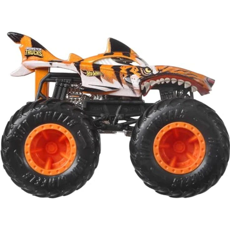 Hot Wheels Monster Trucks JCW76, Set aus 8 Die-Cast-Spielzeugtrucks im Maßstab 1:64 mit beliebten Charakteren, inkl. Rhinomite, Bone Shaker, Tiger Shark, Skelesaurus, Mega Wrex, 5-Alarm, Gunkster und Bigfoot – Bild 3