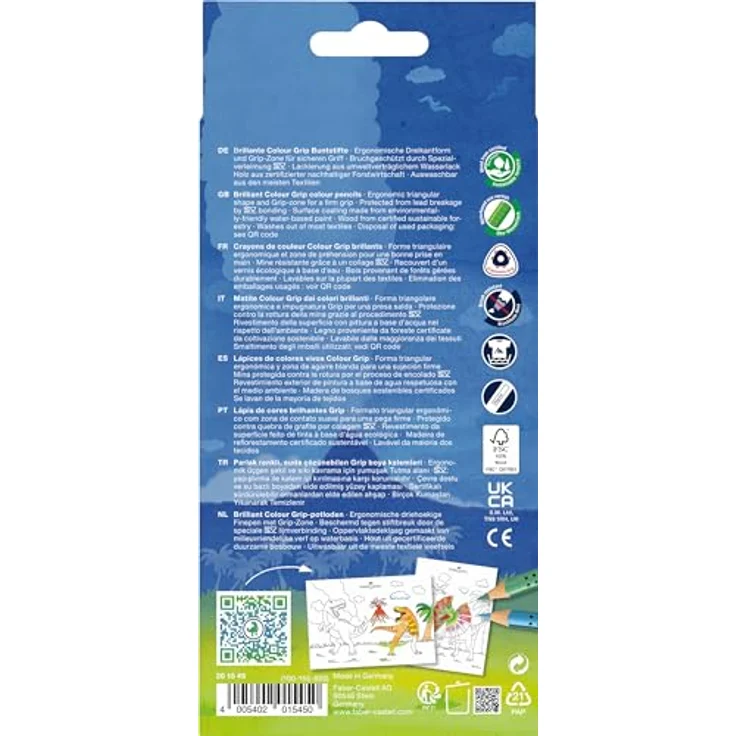 Faber-Castell Buntstift Buntstifte Jumbo GRIP Dino - 10+3 Farben, Kartonetui inkl. Dinosticker, Colour Grip Buntstifte mit T-Rex Motiv und metallic Effekt – Bild 2