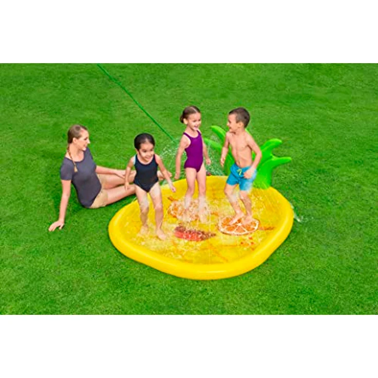 BESTWAY Wassermatte Sunny Pineapple, Planschbecken mit Wassersprinkler, 196x165 cm, strapazierfähiges PVC – Bild 2