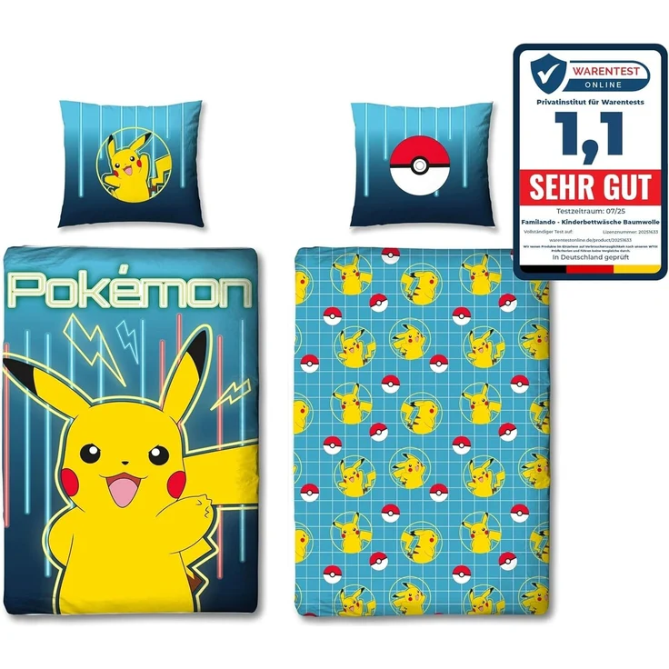 Pokemon Bettwäsche für Kinder mit Pikachu 135x200 80x80 cm Motiv Glow aus 100% Baumwolle – Bild 8