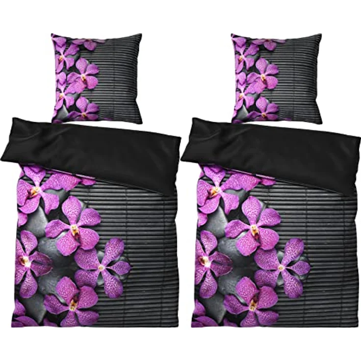 Sanilo® Vanda Bettwäsche 135x200 cm, 100% feinste Baumwolle, 4-teilig, Oeko-TEX zertifiziert, Wendebettwäsche, Pflegeleicht – Bild 3