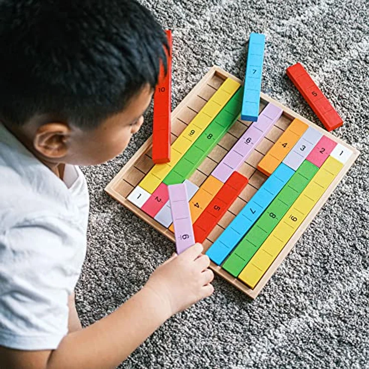 Bigjigs Toys Didaktische Tabelle Zehner, Lernspiel aus Holz zur Zahlenverknüpfung, 1-10, kindgerechte Farben – Bild 3
