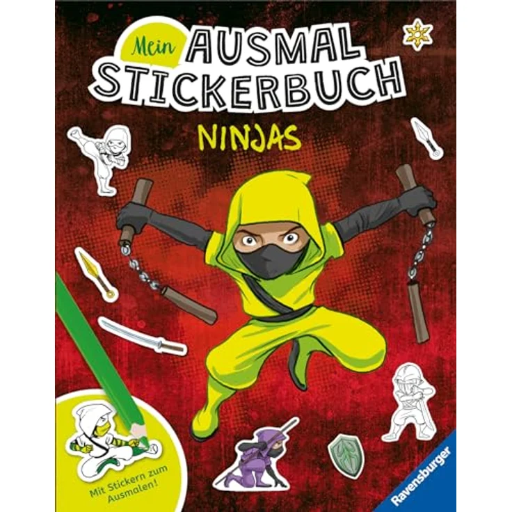 Ravensburger Verlag GmbH Sticker Mein Ausmalstickerbuch - Ninjas, über 250 ausmalbare Ninja-Sticker, 12 abwechslungsreiche Szenen – Bild 3