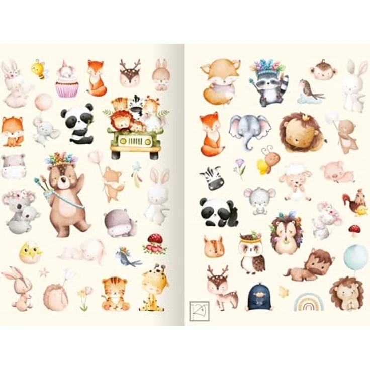 Ars Edition Sticker Meine Aquarell-Sticker - Tierkinder - über 200 Sticker, hochwertige Aquarell-Optik, ideal zum Verzieren und Dekorieren, handliches Stickeralbum – Bild 4
