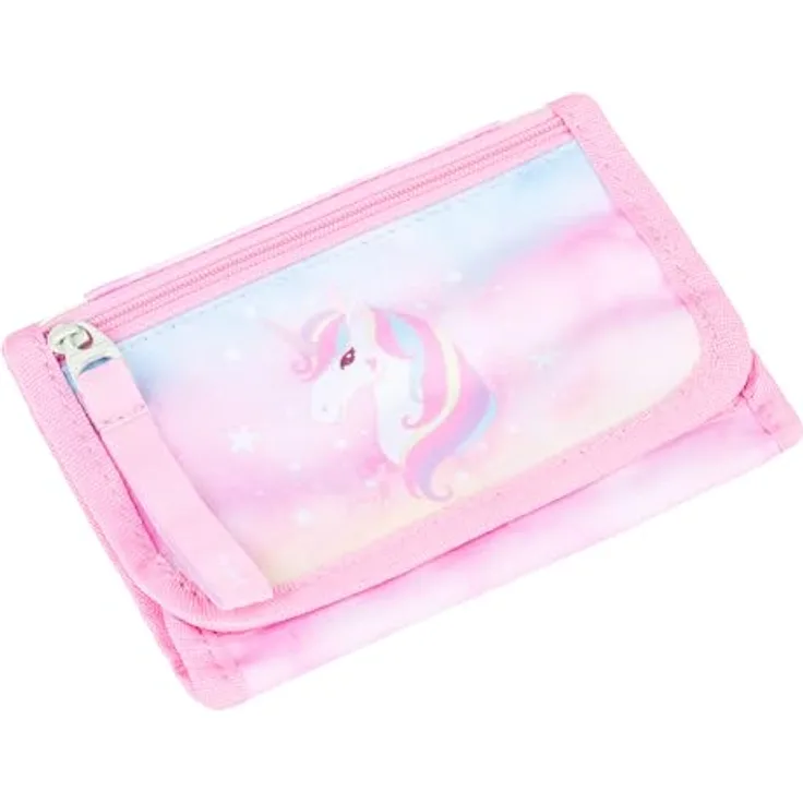 Baagl Brustbeutel Kinder - Mini Portemonnaie für Mädchen, Geldbörse mit Münzfach, Rainbow Unicorn, 14,5 x 8,5 cm