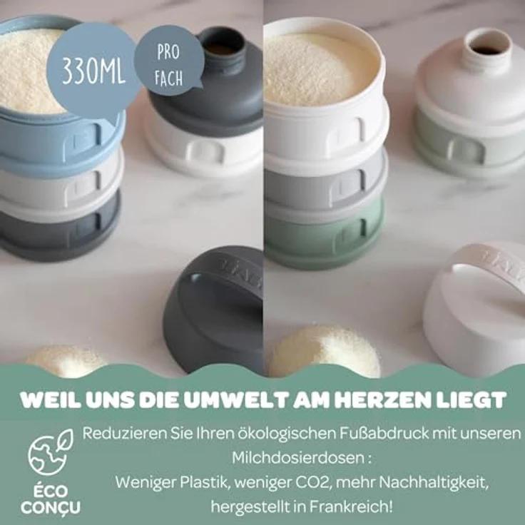 Beaba Babynahrungsbehälter Milchpulver Dose 4-teilig, grau/pink, stapelbar, mit hermetischen Verschlüssen und breiten Öffnungen – Bild 4