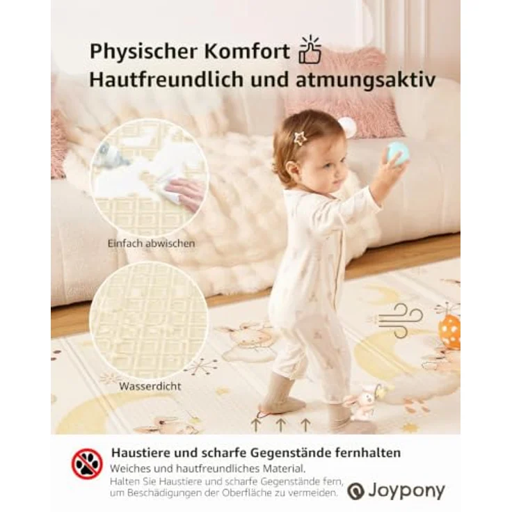 Joypony Krabbelmatte Baby 150x180 cm, Faltbare Spielmatte, Wasserdicht & Rutschfest mit Tragetasche – Ideal für Babys & Kleinkinder-Kaninchen – Bild 5