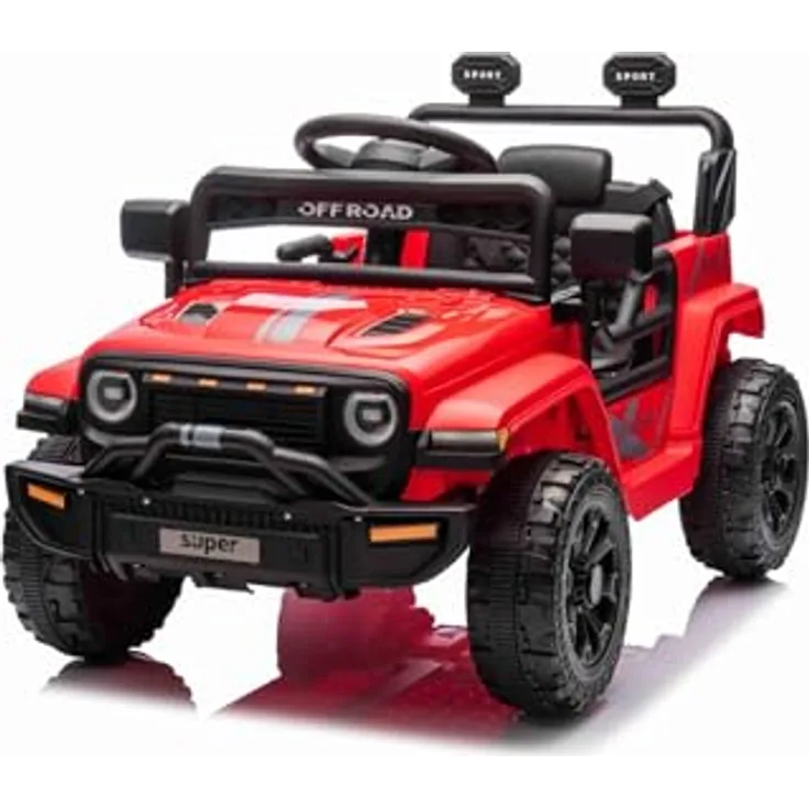 RIRICAR Kinder elektroauto Offroad New mit Hinterradantrieb, rot, Lithium-Batterie, hohes Fahrgestell, breiter Sitz, Hinterradfederung, 2,4-GHz-Fernbedienung, MP3-Player mit USB/AUX-Anschluss, LED-Leuchten