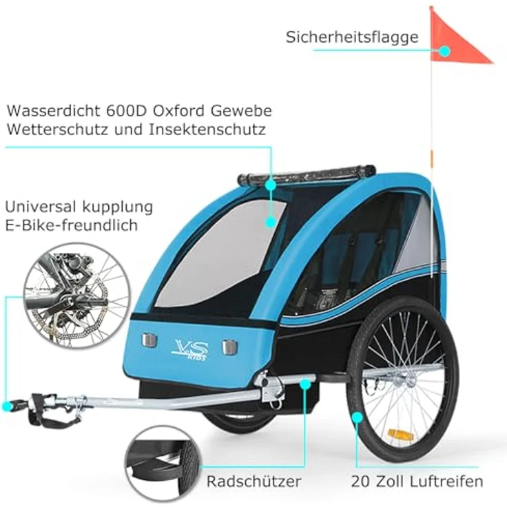 TIGGO Fahrradkinderanhänger Tiggo VS Kinderanhänger - Maximaler Komfort, UV-Schutz, 5-Punkt-Sicherheitsgurtsystem, für 1 oder 2 Kinder – Bild 2