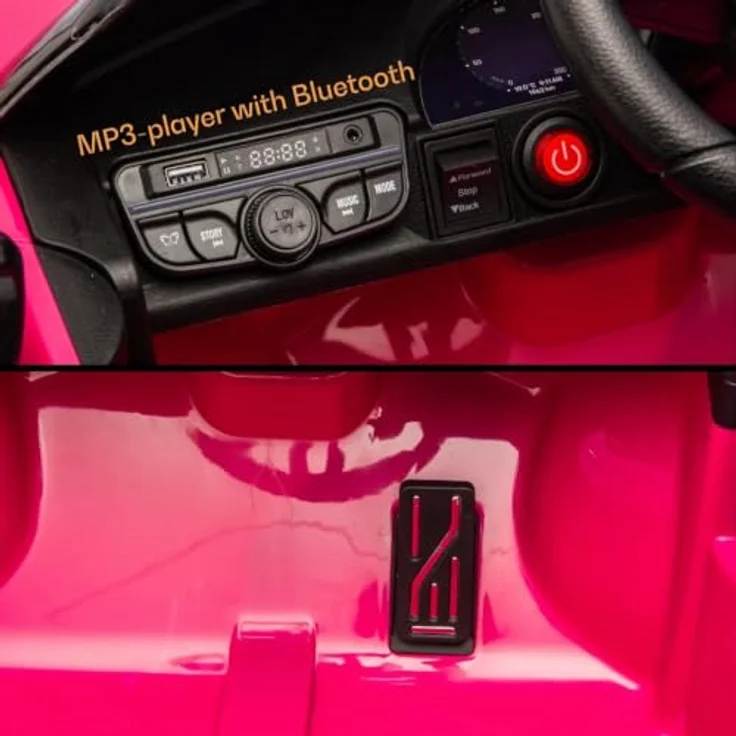 Vrooomy Porsche Macan Turbo Kinder Elektro Auto, 12V mit Fernbedienung, Soft-Start, funktionierende Türen, Bluetooth, EVA-Räder, rosa – Bild 7