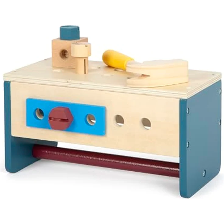 Small Foot Spielwerkzeugkoffer Werkzeugkasten/Werkbank Workshop, 33-tlg. aus Holz mit Hammer, Schraubendreher, Zubehör und Konstruktionsanleitungen – Bild 2