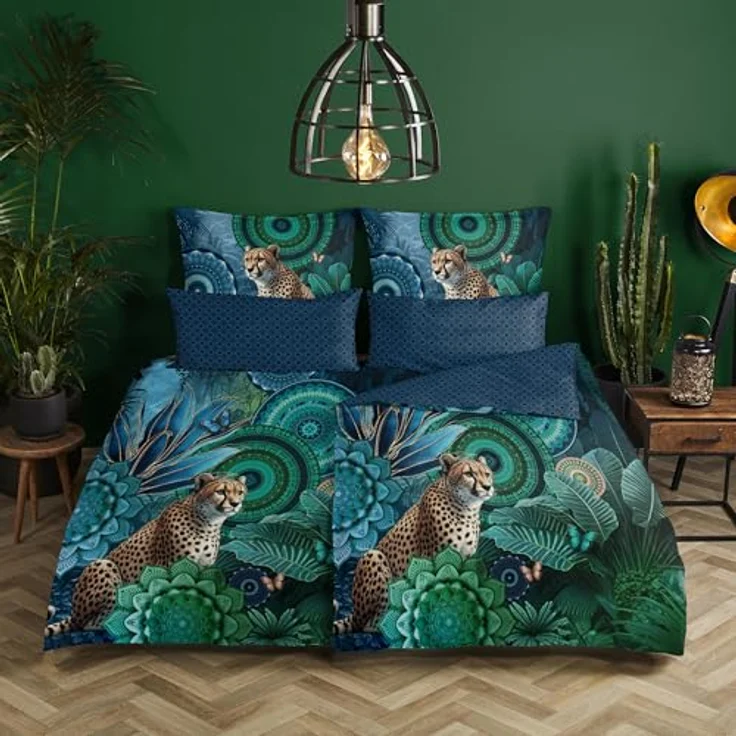 Hip Wendebettwäsche Nyah Satin Petrol, 135x200 cm + 80x80 cm, 100% Baumwolle, Wendebettwäsche mit Motiv und Marken-Reißverschluss – Bild 2