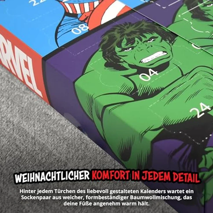 United Labels Marvel Adventskalender, 12 Paar Socken für Herren, Größe 40-45, mit klassischen und Sneakersocken, offizielle Marvel Merchandise – Bild 5