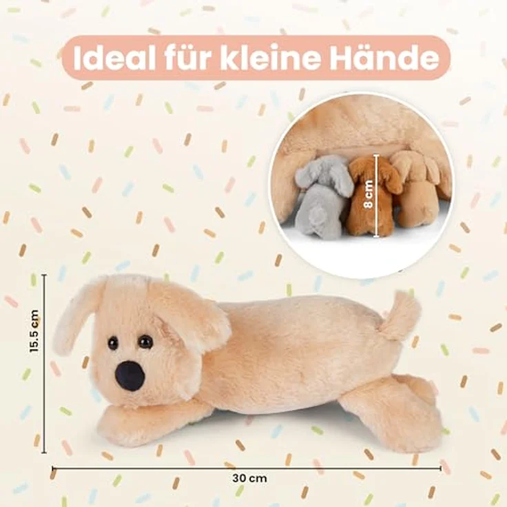 Mamanimals Hunde Kuscheltier mit 3 Baby Welpen, 30 cm groß, Reißverschluss im Bauch, magnetische Zitzen zum Säugen, hochwertiges Plüschtier Set für Kinder – Bild 2