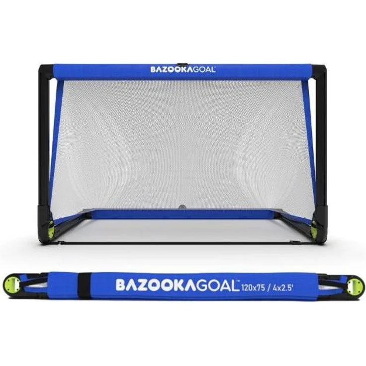 BazookaGoal Original, transportables Fussballtor 120 x 75 cm, blau, leicht, teleskopisch und kinderfreundlich