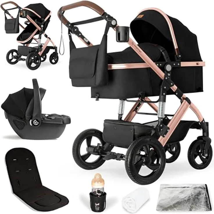 Bergsteiger Nizza 3 in 1 Kinderwagen, Kombikinderwagen Komplettset, Auto-Babyschale, Babywanne & Buggy Sportsitz inklusive, Isofix Station optional in grau – Bild 1