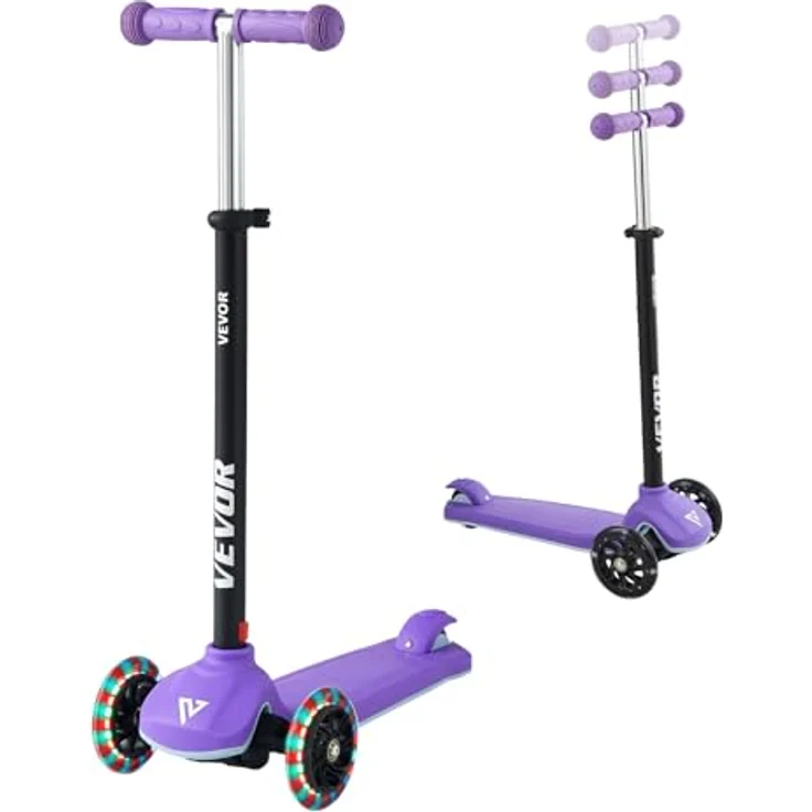 VEVOR Kinderroller, 3-Rad Scooter ab 3 Jahren mit höhenverstellbarem Lenker, rutschfestem Deck und leuchtenden 5-Zoll-Rädern, Lila, für bis zu 75 kg – Bild 1
