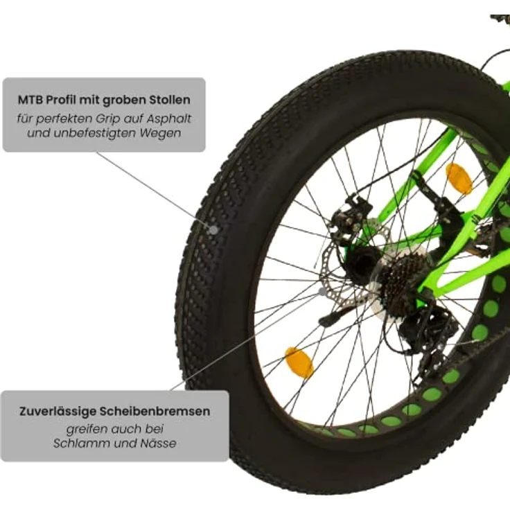 Galano 26 Zoll Fatman 4.0 Zoll Fat TYRE Fatbike, Farbe:neon grün – Bild 5