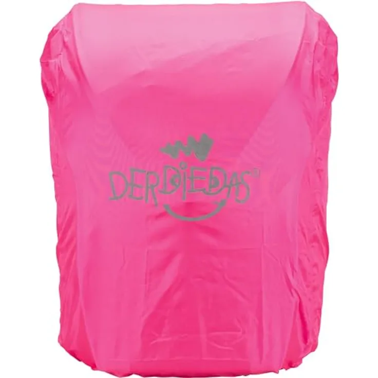 DerDieDas® Regencape, pink, passender Schutz für Schulranzen mit fluoreszierendem Design und reflektierendem Druck