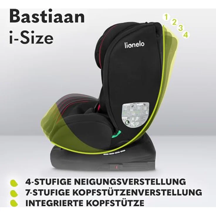 lionelo Autokindersitz BASTIAAN I-SIZE, 0-36 kg, Isofix + Top Tether, 360° EasyTurn, SideProtect, Memory Foam, ab Geburt bis 12 Jahre, Grau – Bild 5