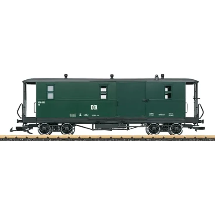 LGB 30326G Gepäckwagen Bauart KD4 der DR, 50 cm, flaschengrün, mit Metallradsätzen und Schiebetüren