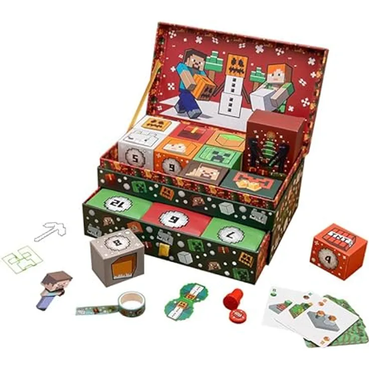 Paladone Minecraft Erinnerungsbox Adventskalender, 24 Überraschungen mit Schreibwaren & Geschenken für Gamer, offiziell lizenziertes Geschenk