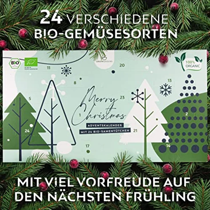 Growgreens BIO Saatgut & Samen Adventskalender 2025, 24 verschiedene Gemüsesorten in plastikfreier Verpackung, nachhaltiges Geschenk für Hobbygärtner – Bild 2