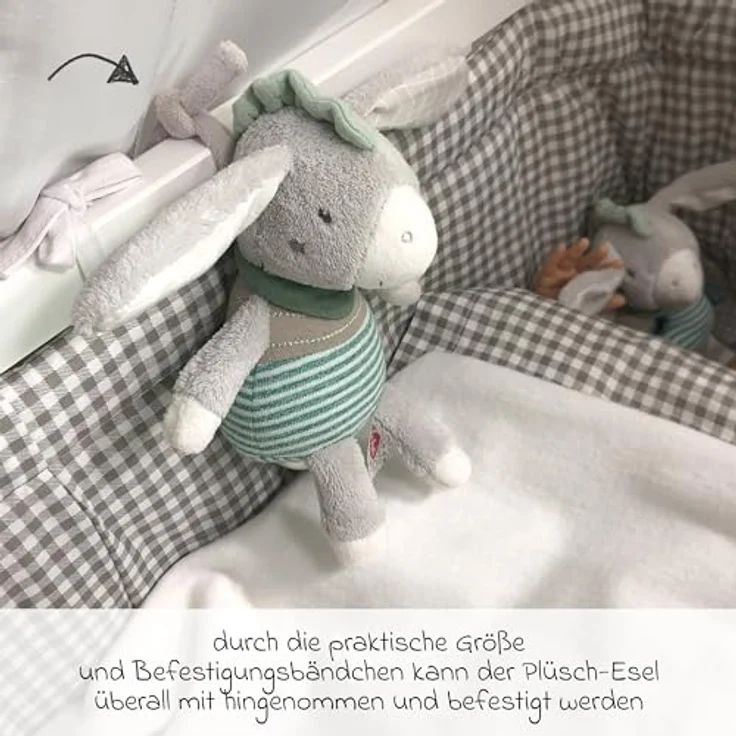 Fehn Spieluhr Esel, Kuscheltier mit Melodie 'Weißt du wieviel Sternlein stehen' - Beruhigende Einschlafhilfe für Babys in praktischer Größe – Bild 4