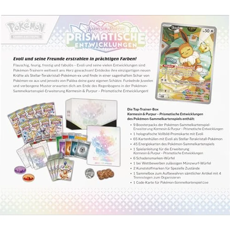 Pokémon Top-Trainer-Box Karmesin & Purpur – Prismatische Entwicklungen (1 Vollbild-Promokarte, 9 Boosterpacks & Premium-Zubehör) – Bild 3