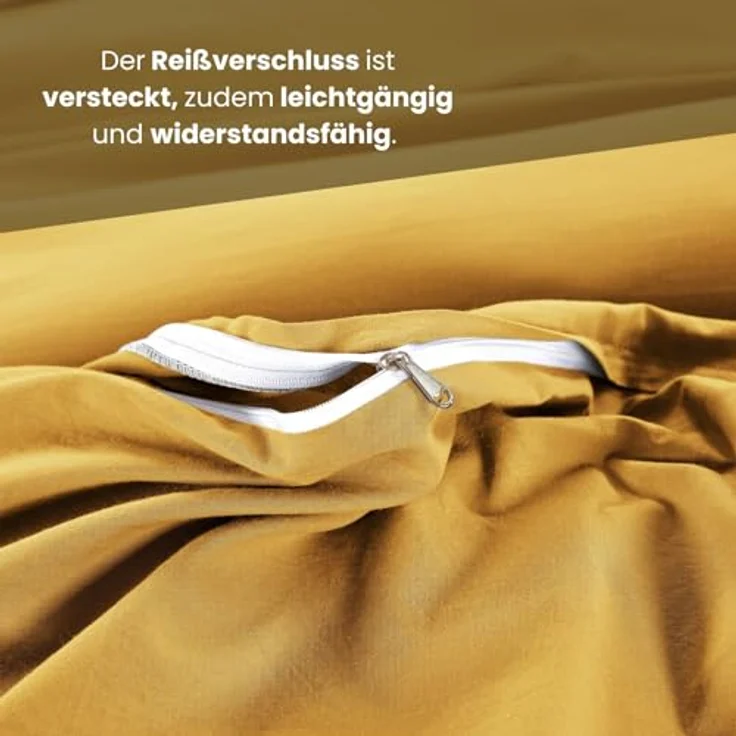 wometo Bettwäsche Renforce Stone-Washed 135x200 & 80x80 100% Baumwolle - gelb senfgelb Curry OekoTex weich modern Used-Look Leinen-Optik – Bild 5