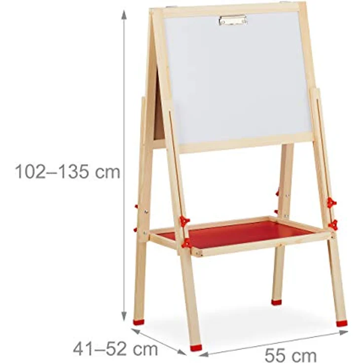 Relaxdays Standtafel Kinder, höhenverstellbar, doppelseitig mit Whiteboard und Grüntafel, rot – Bild 4