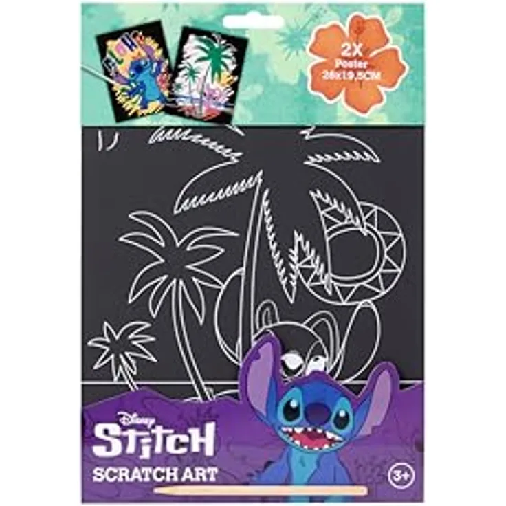Canenco Kreativset Disney Stitch, 2 Kratzposter mit Kratzwerkzeug für kreative Entdeckungen